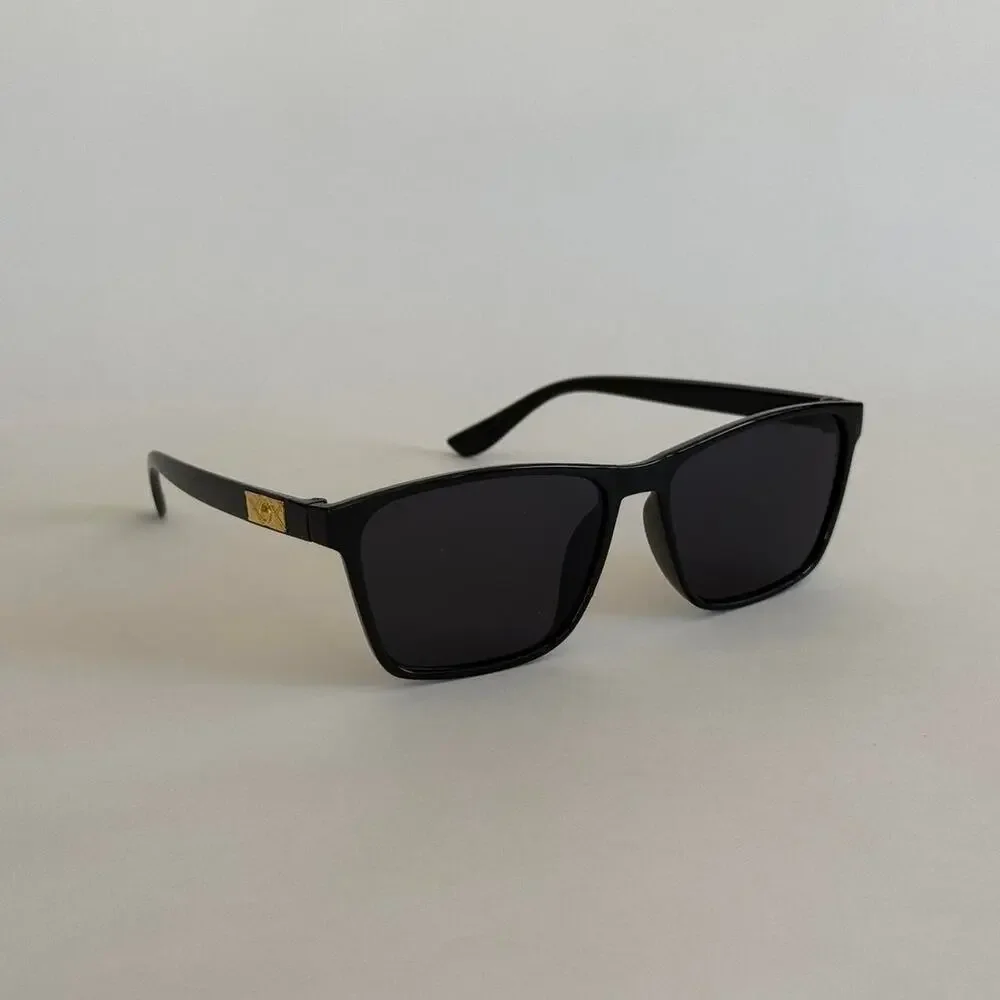 Y2K Black Square Sunglasses Gold Accent Unisex Stylish Look UVA UVB